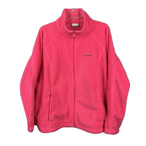 Columbia Fleece Jacket Women's Mock Neck Zip Pockets Outdoor Casual Hot Pink 2X